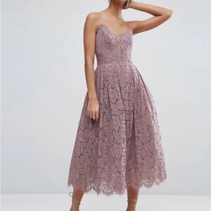 ASOS Lace Spaghetti Strap Midi Dress in Mauve lavender Size 12